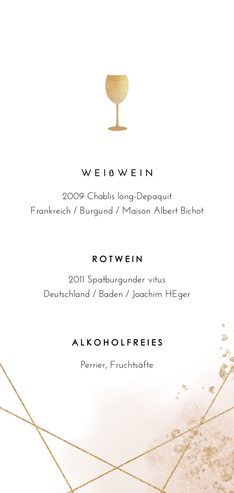 Menükarte mit geometrischem Muster und Goldflecken