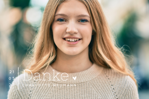 Minimalistische Dankeskarte zur Kommunion mit goldener Taube