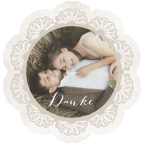 Vintage Dankeskarte mit Spitzen-Look und Foto
