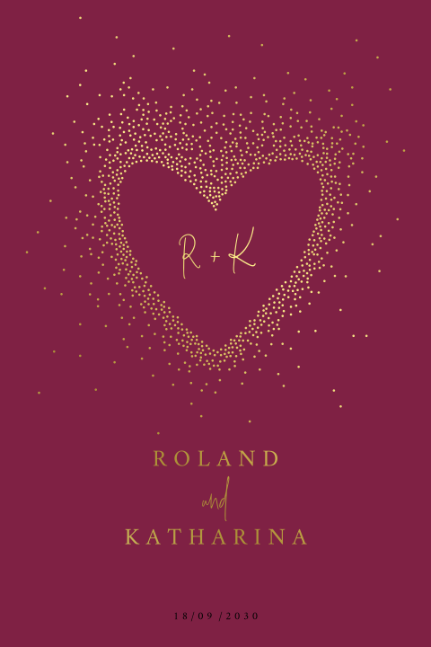 Schlichte Hochzeitskarte Herzrausch mit Goldfolie