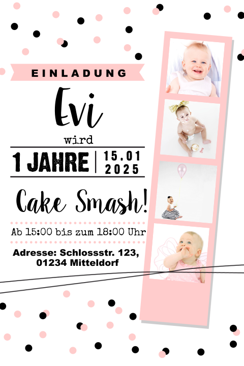 Mädchen Einladung zum 1. Geburtstag