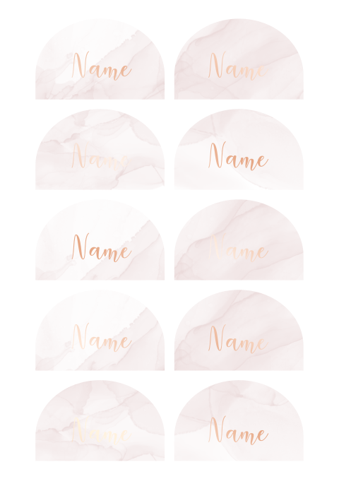 Namenskarten mit rosa Aquarell Hintergrund und Roségoldfolie