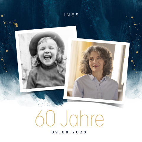 Einladung zum 60sten Geburtstag mit Fotos und stilvollem Dunkelblau