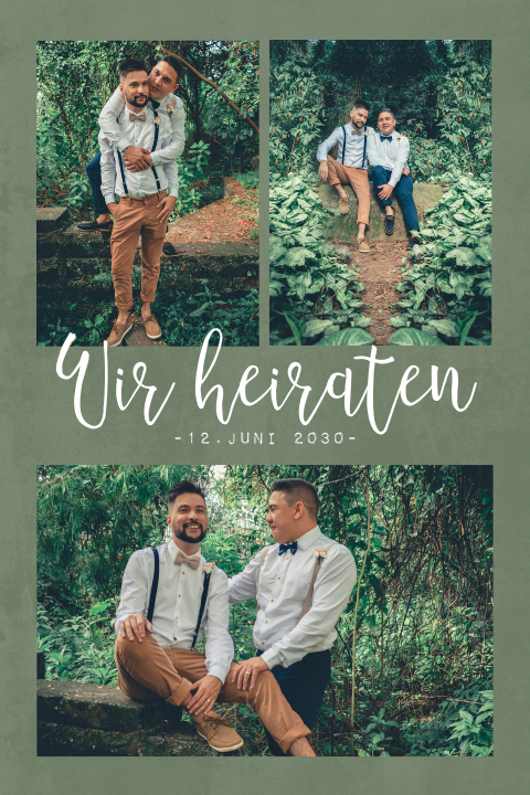 Hochzeitskarte Grün mit drei Fotos