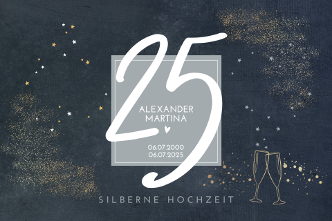 Moderne Einladung zur Silberhochzeit mit Sektgläsern