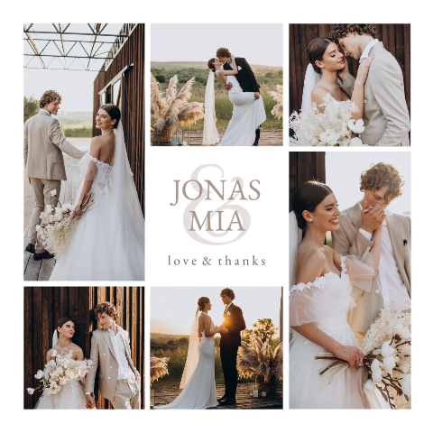 Magnetkarte als Danksagung Hochzeit mit Foto-Collage