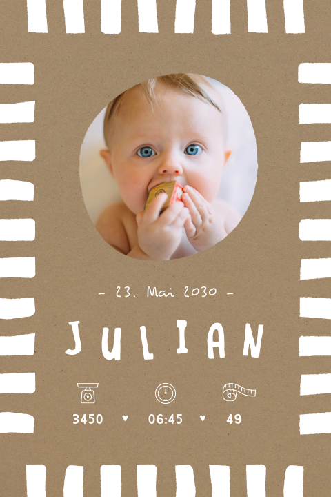 Kraftlook Dankeskarte zur Geburt mit Foto und Geburtsdaten