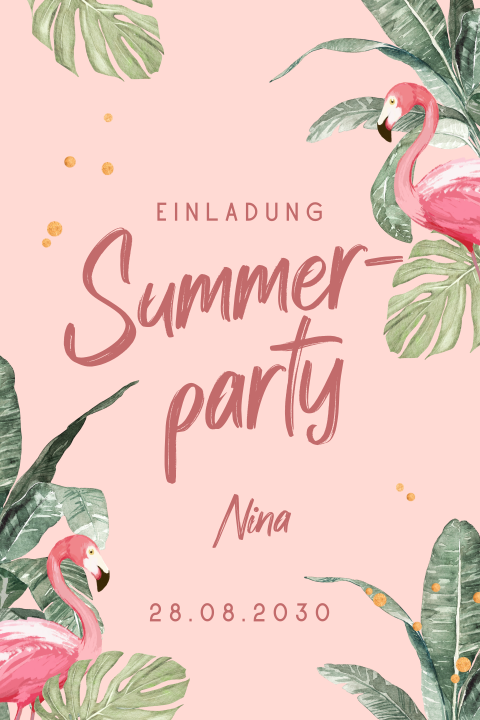 Lustige Summerparty-Einladung zum 30. Geburtstag mit Flamingos