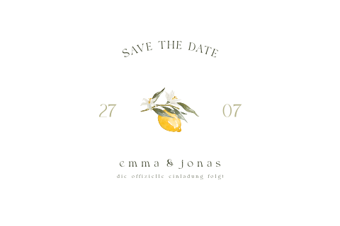 Klassische Save the date Karte mit Zitrone
