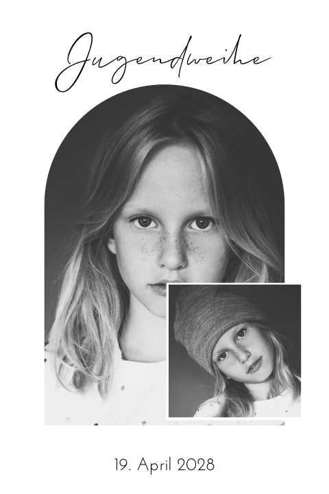 Einladung zur Jugendweihe mit Foto in Halbbogenform