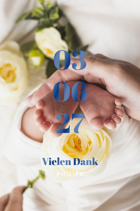 Dankeskarte Taufe mit Schrift in Hochglanz und großem Foto