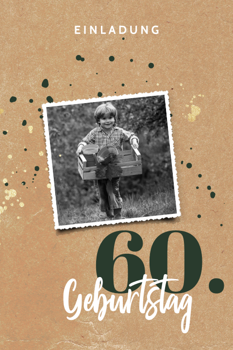 Geburtstagseinladung zum 60. auf Kraft-Look Hintergrund mit Foto