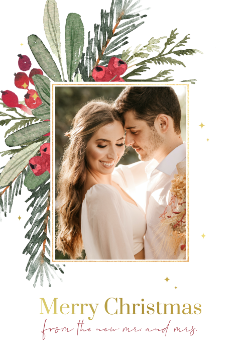 Weihnachtliche Dankeskarte Hochzeit mit runden Ecken und Foto