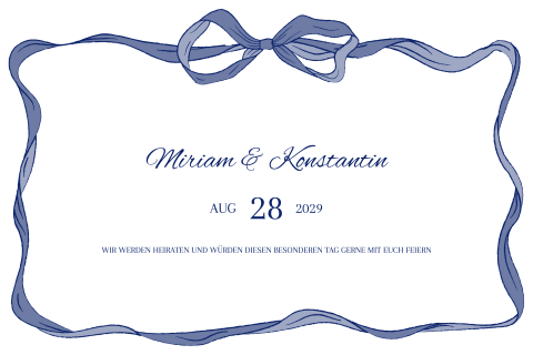 Romantische Hochzeitseinladung mit blauer Schleife