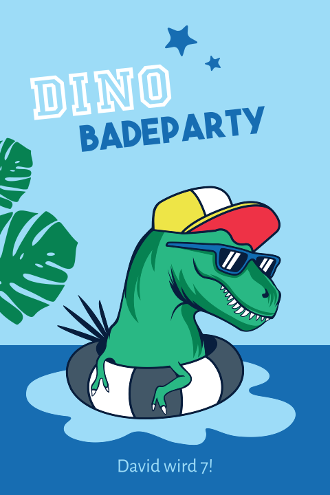 Einladung zum Kindergeburtstag oder Party im Schwimmbad mit Dino Motiv
