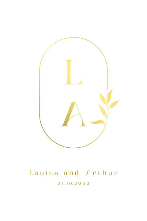 Schicke Hochzeitskarte in origineller Form mit Initialen in Goldfolie