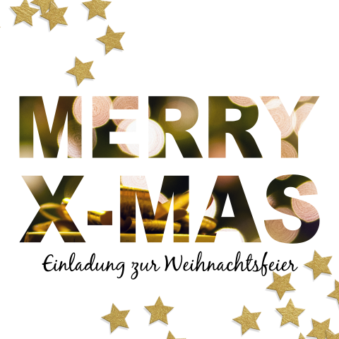 Moderne Einladung in Weihnachtsambiente mit Foto und Sternchen