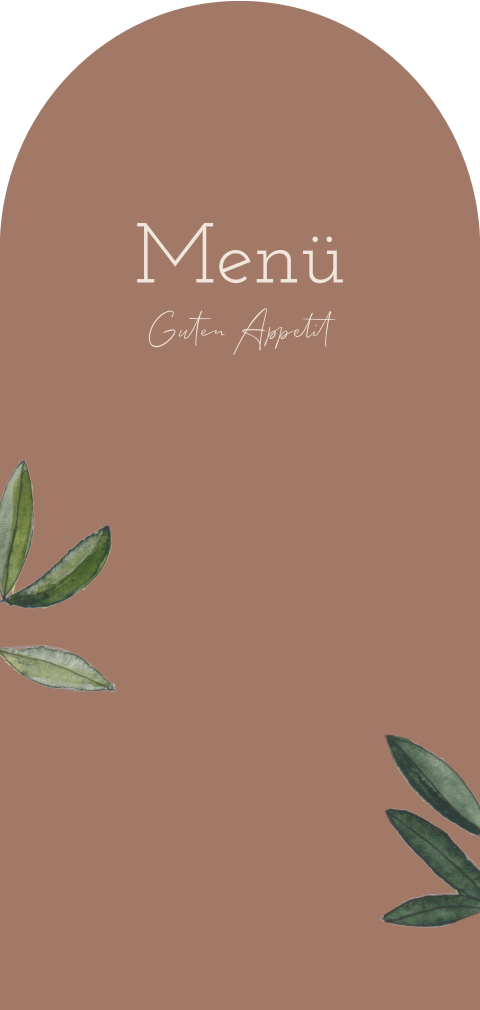 Stilvolle Menükarte in Bogenform mit Zweigen