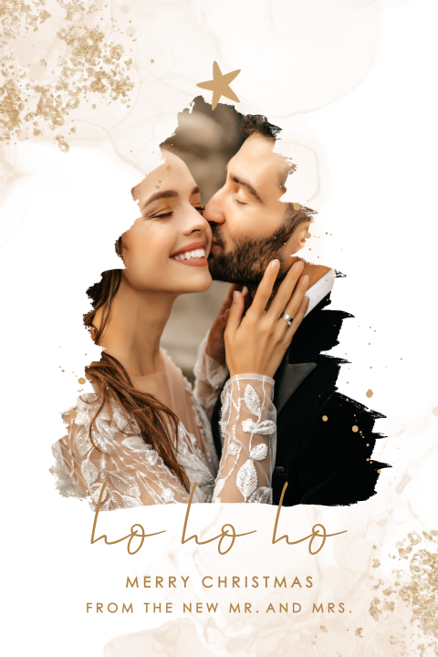 Weihnachtliche Dankeskarte Hochzeit mit Foto in Tannenbaum-Form