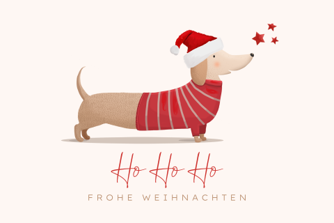Witzige Weihnachtskarte mit Dackel mit Muetze