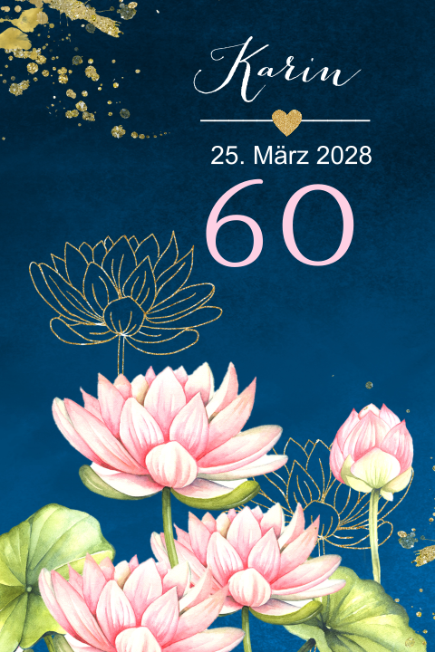 Einladung zum 60. Geburtstag mit Lotusblumen auf dunkelblau