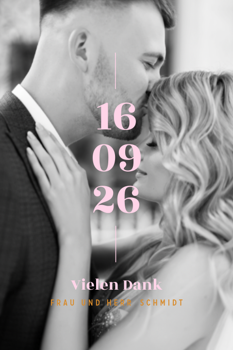 Colourblocking Dankeskarte Hochzeit mit zentriertem Datum
