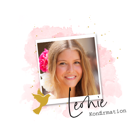 Schöne Konfirmationskarte mit Foto, Taube und rosa Aquarell-Look