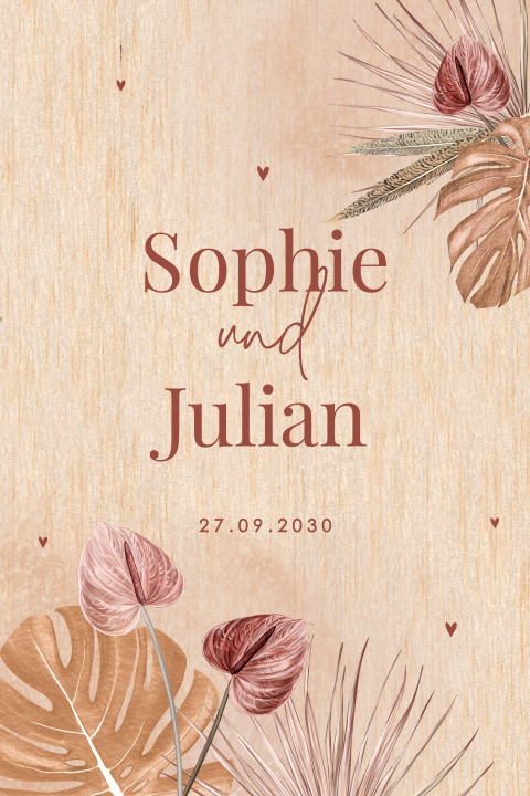 Hochzeitskarte aus Holz in Bohemian-Stil