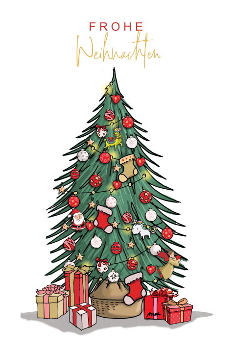 Weihnachtskarte mit gezeichnetem Weihnachtsbaum