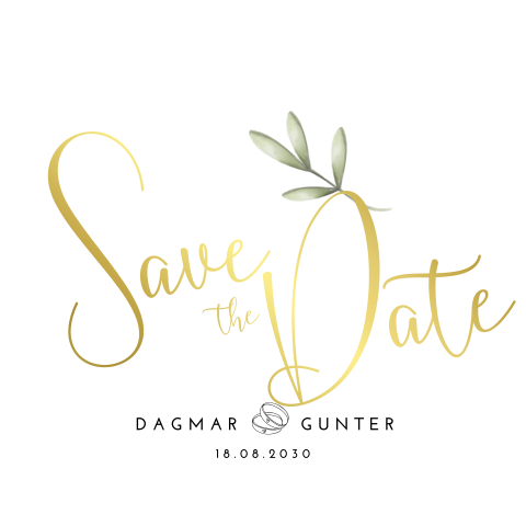 Stilvolle Save the Date Karte mit Zweigen und Eheringen