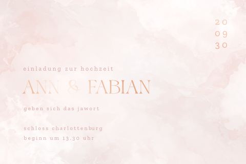 Hochzeitseinladung mit Roségoldfolie und hellrosa Hintergrund