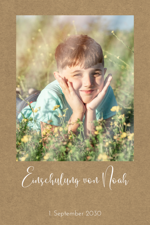 Einladung zur Einschulung im Kraftlook mit Hochglanzfoto