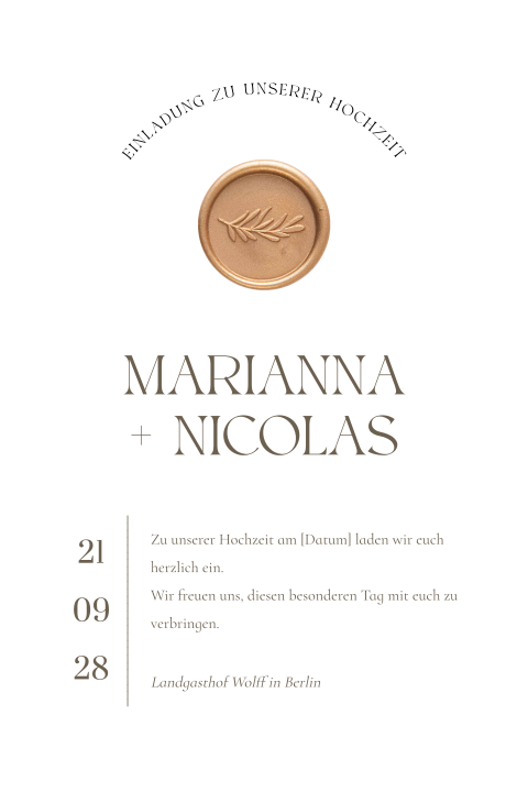 Einladungskarte Hochzeit mit Lacksiegel  in elegantem Design