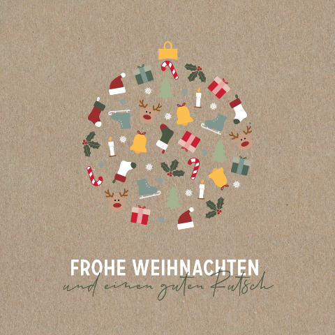 Quadratische Firmen-Weihnachtskarte mit origineller Weihnachtskugel