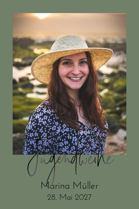 Schlichte Einladung zur Jugendweihe mit Foto in Grün und Weiß