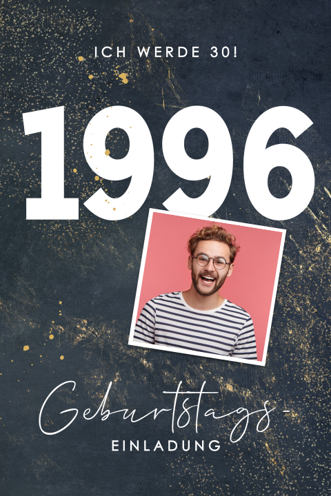 Geburtstagseinladung "Cheers to 30 Years" mit Foto und Jahreszahl