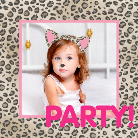 Coole Einladung für Kindergeburtstag mit Leopardenmuster