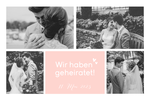 Wir haben geheiratet-Karte mit Fotocollage In Rosé-Ton