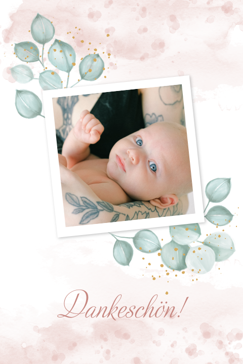 Dankeskarte zur Taufe mit Eukalyptus und Foto