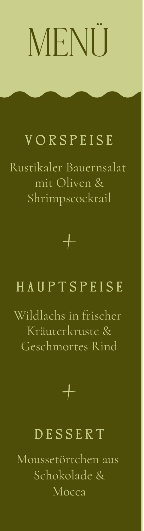 Menükarte als Lesezeichen im Color-Blocking mit welligen Übergängen