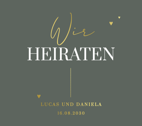 Hochzeitskarte mit schicker Goldfolie und dunkelgrünem Hintergrund