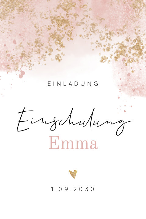 Süße Einladung zur Einschulung im Aquarell Stil in Rosa