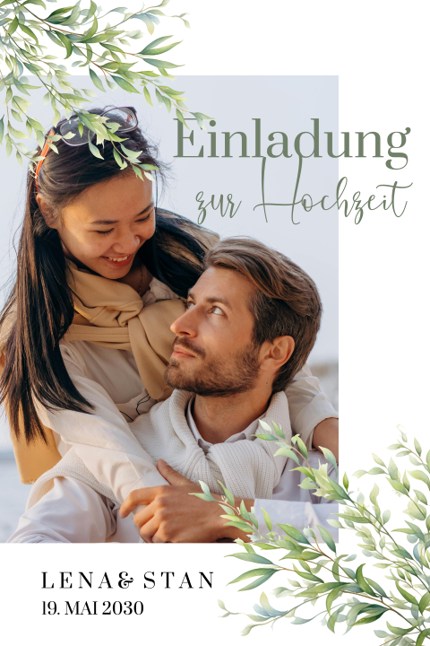 Hochzeitskarte mit Foto und Zweigen