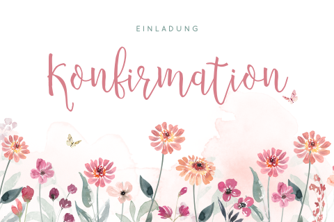 Einladung zur Konfirmation mit Blumen und Aquarellfarben