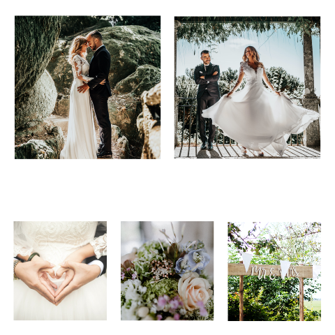 Fröhliche Hochzeitskarte mit Fotocollage zum selbst gestalten