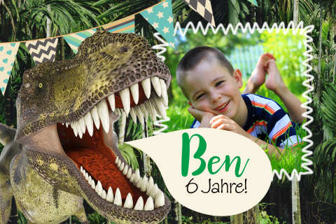 Witzige Einladungskarte mit Dino und Foto
