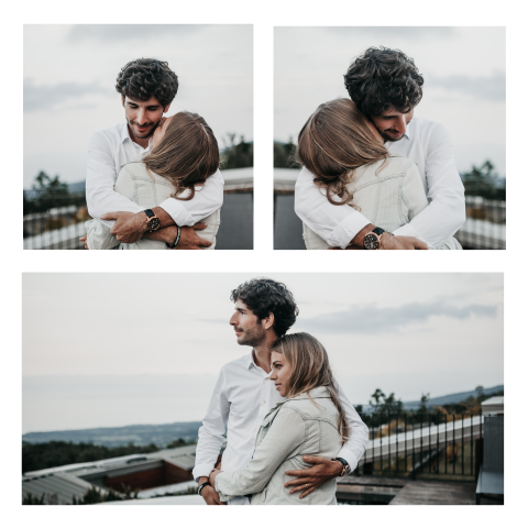 Quadratische Hochzeitskarte mit drei persönlichen Bildern