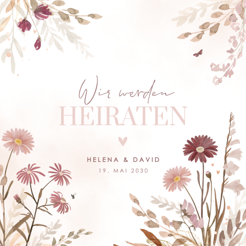 Hochzeitskarte mit Aquarell-Blumenmuster