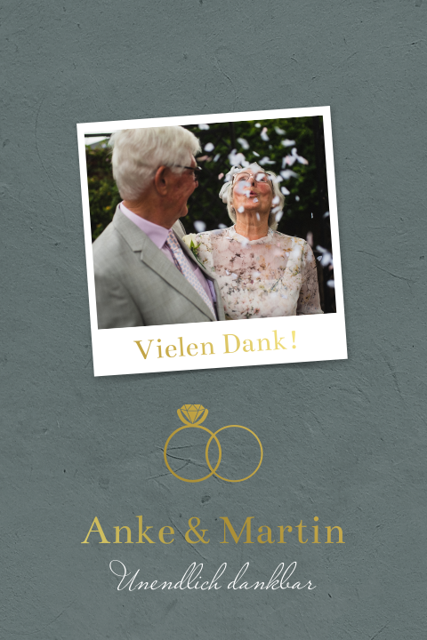 Danksagungskarte zur goldenen Hochzeit mit Foto und Ringen