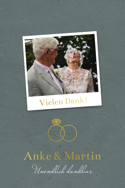 Danksagungskarte zur goldenen Hochzeit mit Foto und Ringen